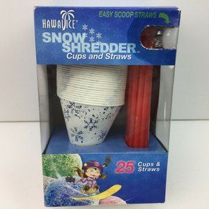 Hawaii Ice Snow Shredder Cups And Straws 25 Cups & 25 Easy Scoop Straws